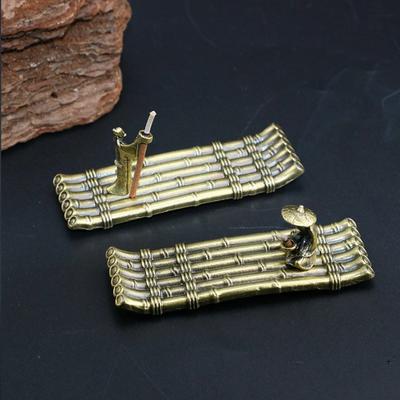 Quemadores de incienso pequeños de bronce vintage, adornos, base de incienso de bambú, soporte para varillas de incienso, bandeja para recoger cenizas