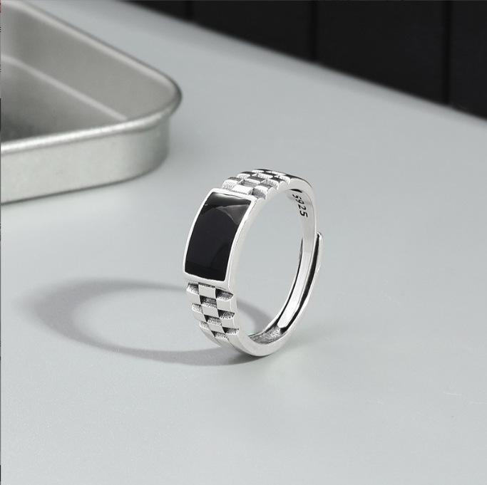 

Men s Retro Black Checkered Open Ring - Trendy Cool Style Adjustable Open End