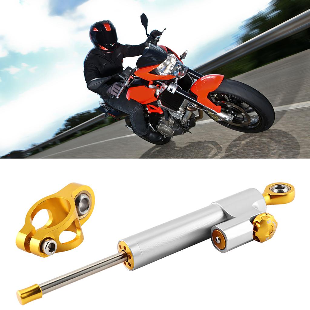 Universal Motorcycle Handlebar Aluminum Alloy Steering Damper Stabilizer Safety Control(Silver)