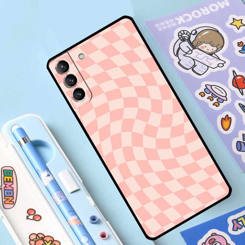 Checkerboard Pattern Mustard Yellow Case For Samsung Galaxy S23 S21 S22 Ultra Plus Note 10 20 S8 S9 S10 Plus S20 FE Cover Case