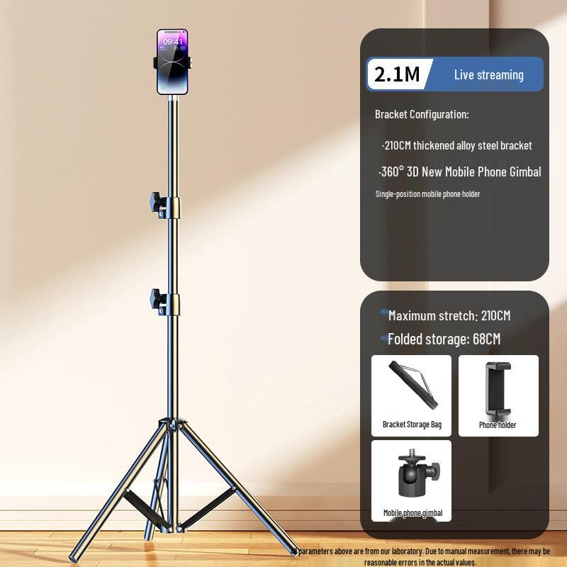Telescopic Selfie Stick Tripod with Phone Holder & Fill Light for Outdoor Live Streaming