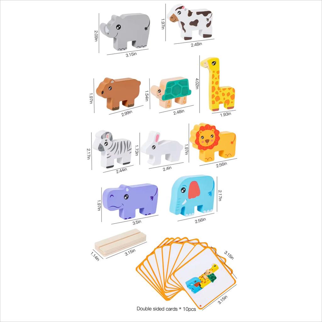Holz-Tier-Stapelbausteinspiel Formensortier-Puzzle Balance-Spielzeug Montessori Feinmotoriktraining Lernspielzeug für Kinder