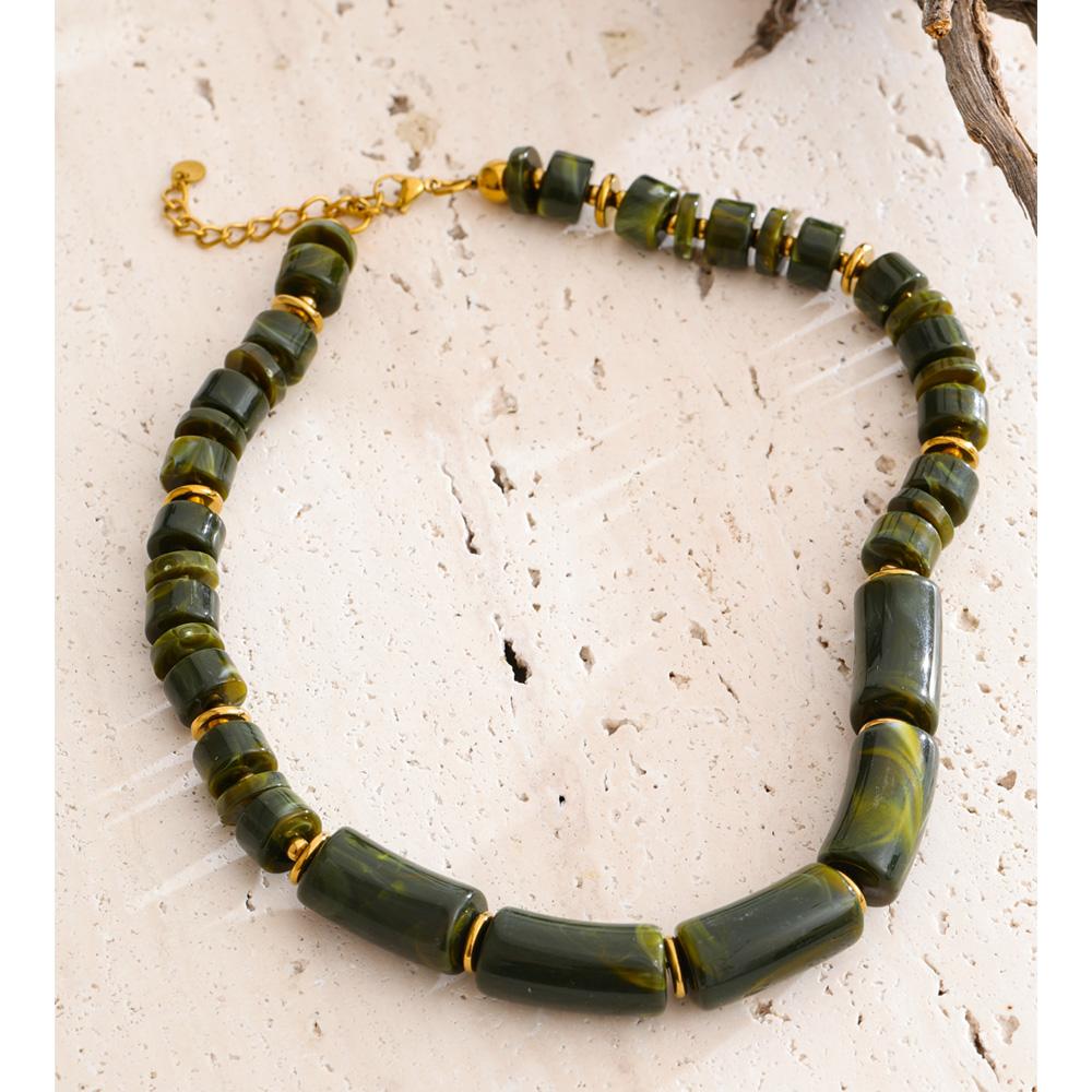 Eetit Fashion Handmade Jewelry Resin Beads Chain Statement Necklace for Women Stainless Steel Waterproof Jewelry 2025 Trendy