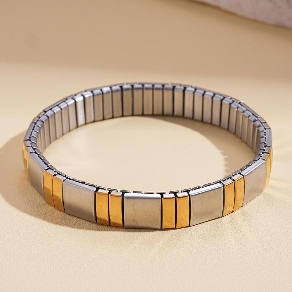 European-American Stainless Steel Spliced Square Rectangular Bracelet - Versatile Fashion Jewelry for Women