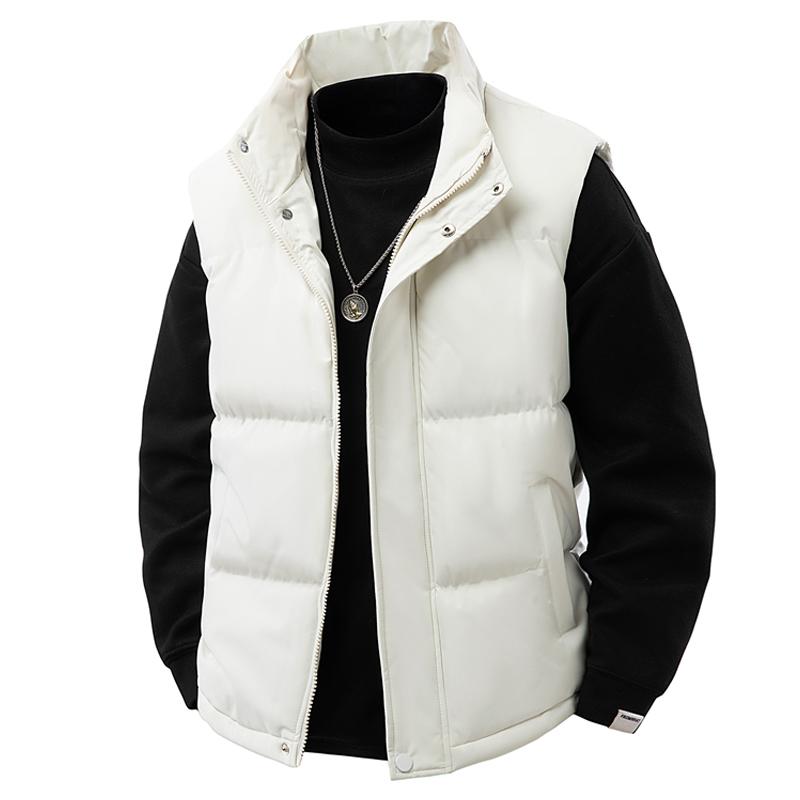 Pufferweste Herren Uni Lässig Warm Winterweste Jacke Winddicht Verdickt Weste Ärmellos Koreanische Mode Stehkragen Mäntel