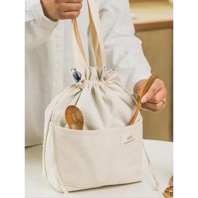 Borsa termica per il pranzo in tela con coulisse, in alluminio spesso, per bento box, borsa frigo per ufficio, picnic all'aperto