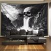 2D Black and White Skull Wall Tapestry Waterfall Background Cloth for Party & Home Decor