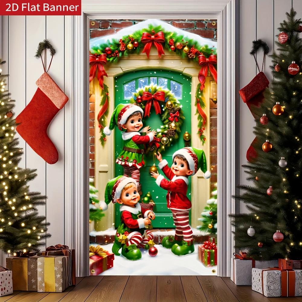 Christmas Elf Door Banner Xmas Party Decorations Photography Backdrop Indoor Outdoor Wall Porch Background Decor Party Supplies