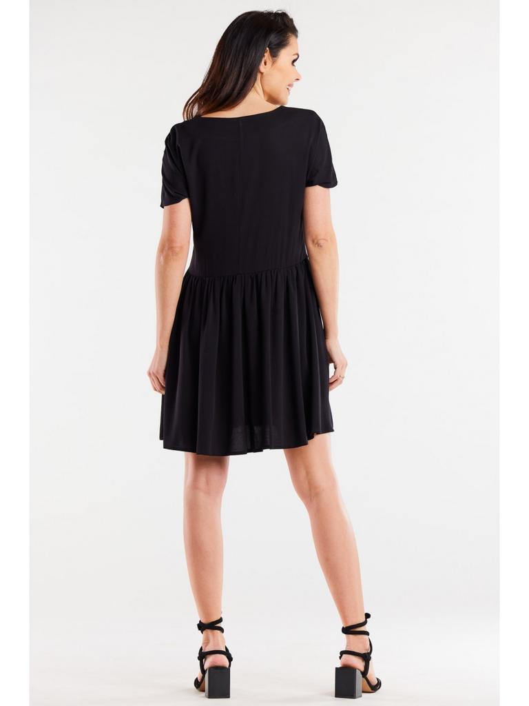 Loose viscose mini dress with short sleeves, black XL
