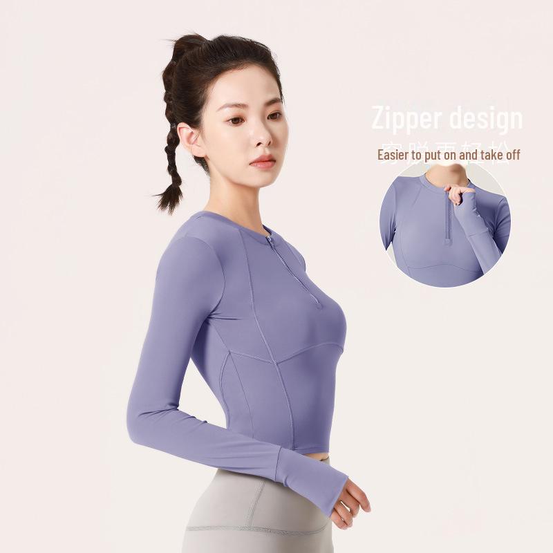 Hochelastisches Taillenlanges Langarm Nude Yoga-Top für Laufen und Fitness