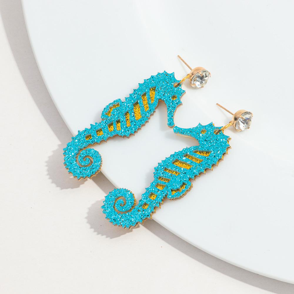 New Glitter Colorful Seahorse Acrylic Earring for Women Creative Funny Animal Long Drop Earrings Fashion Jewelry Gift