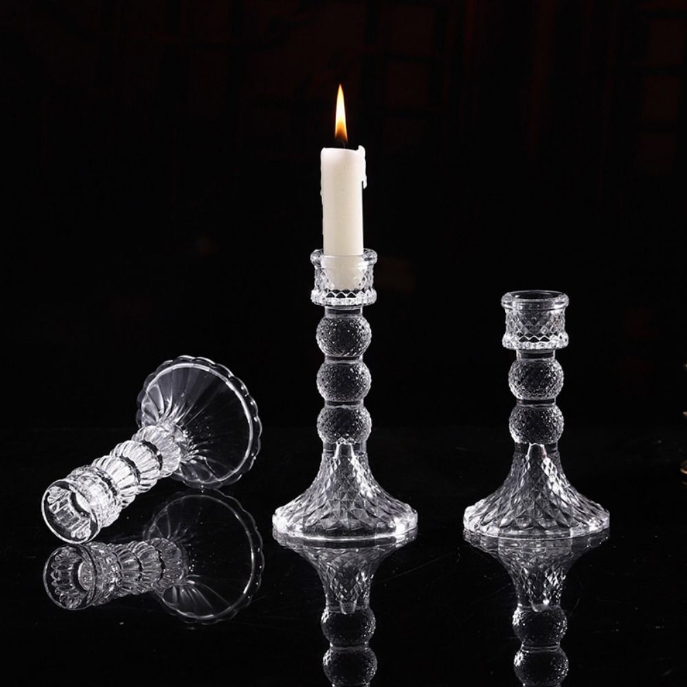 Transparent Glass Candle Holder Romantic Clear Glass Candlestick  Table Centerpiece
