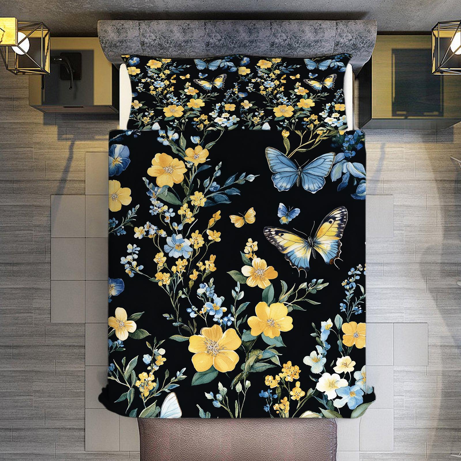 

Black Background Floral Butterfly Shadow Printing Quilt Cover Pillowcase 3D Digital Printing Three-Piece Set 70 * 133cm (and 75cm * 50cm)