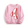 Kids Crewneck Sweatshirt, Baseball Style Number 4 Print, Sport Lovers Daily Casual Pullover