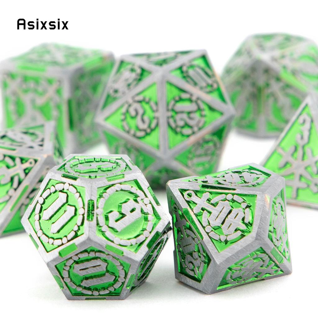 7 Pcs Green Silver Double Swords Metal Dice Solid Polyhedral Dice Set Suitable for Role-Playing RPG    Board Game