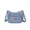 Cute Horse Embroidered Denim Crossbody Bag Multi Pocket Casual Shoulder Bag for Women