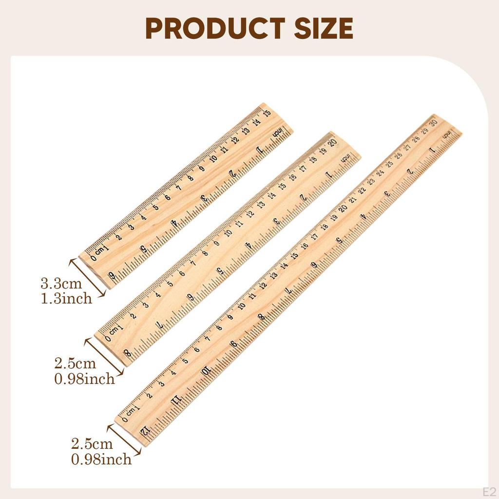 3Pcs Wooden Rulers Measuring Tool Professional Accurate Comfortable Grip 2 Scale