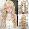 Harajuku Long Blonde Cosplay Wig Synthetic Lolita Wig with Bangs Princess Curly Wavy Wig Carnival