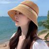 Breathable Hollow Straw Cap Contrast Stripes Sun Hat Simple Wide Brim Bucket Hat  Outdoor