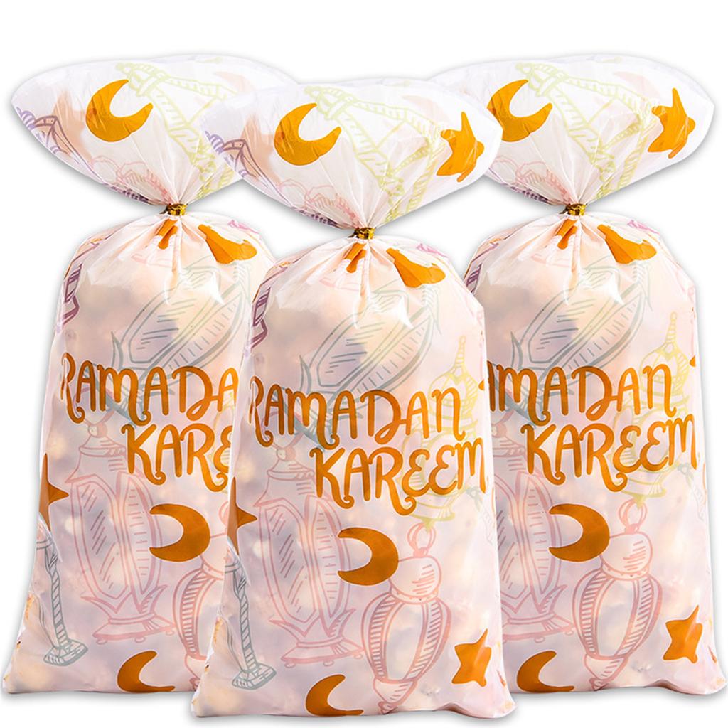 50Pcs Ramadan Kareem Gift Bags Eid Mubarak Candy Cookie Bag 2024 Islamic Muslim Party Supplies Eid Gift Packaging Pouch