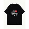 White T-Shirt With King And Heart Print For Casual Wear