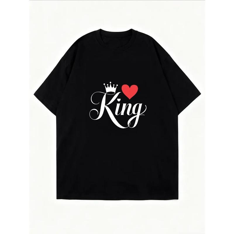 White T-Shirt With King And Heart Print For Casual Wear