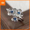 925 Sterling Silver Rings for Women Couple Minimalist Handmade Simple Blue Flower Zircon Ring Fine Jewelry Gift Prevent Allergy