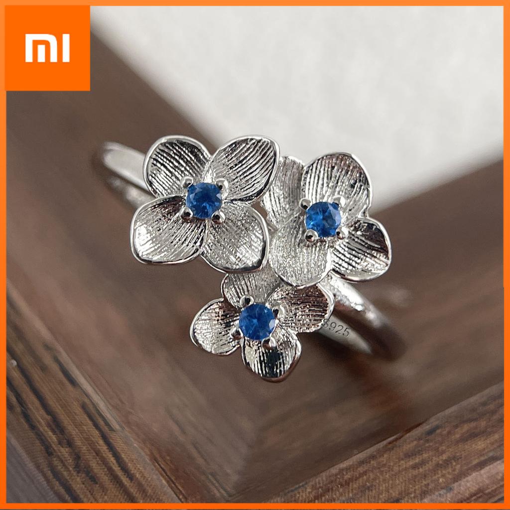 Xiaomi 925 Sterling Silver Rings for Women Couple Minimalist Handmade Simple Blue Flower Zircon Ring Fine Jewelry Gift Prevent Allergy