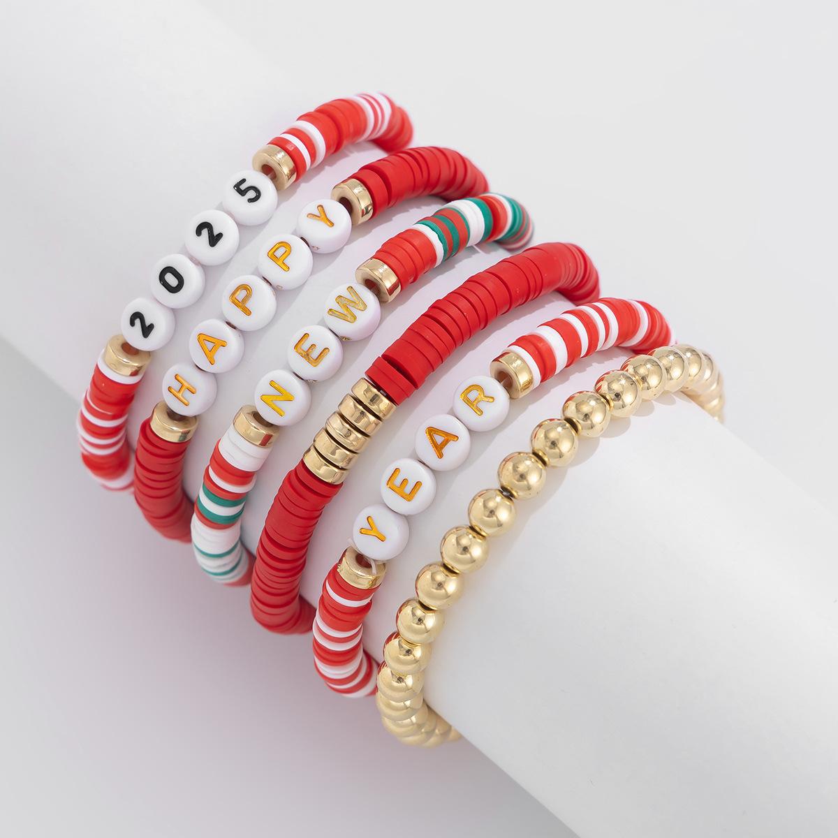 

Креативный набор эластичных браслетов-писем к Новому году 2025 на руку, универсальный цвет, браслет из стека бусин из мягкой полимерной глины