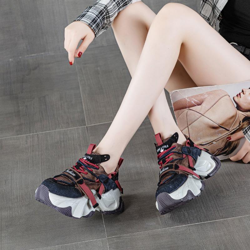 Leather Women's Autumn New Retro Heightening Platform Casual Sports Trendy Shoes Sneakers Women