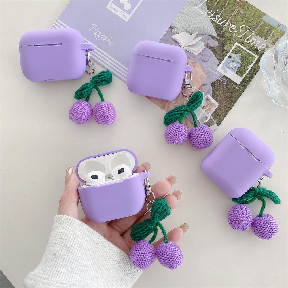 Violet Plush Cherry for AirPods Pro1 Generation Protective Case 1 Generation Pro1 Apple Bluetooth Headset Case