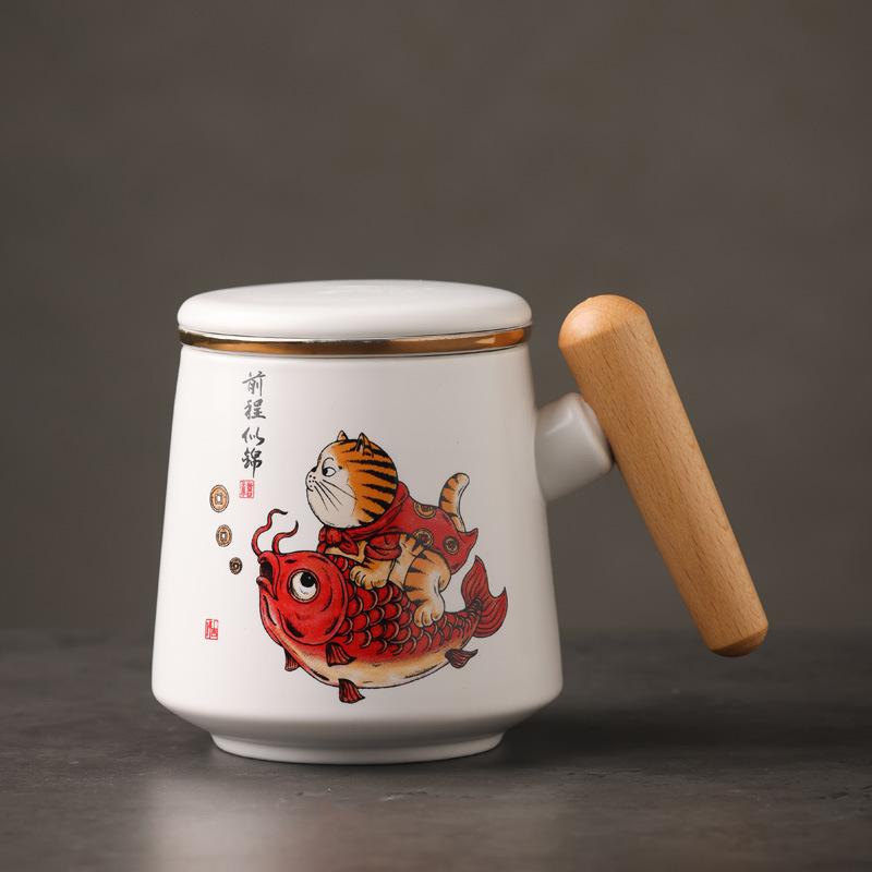 Lucky Cat Has A Bright Future Ceramic Cup, Cartoon Animal Cup Filter Cup As A Gift.