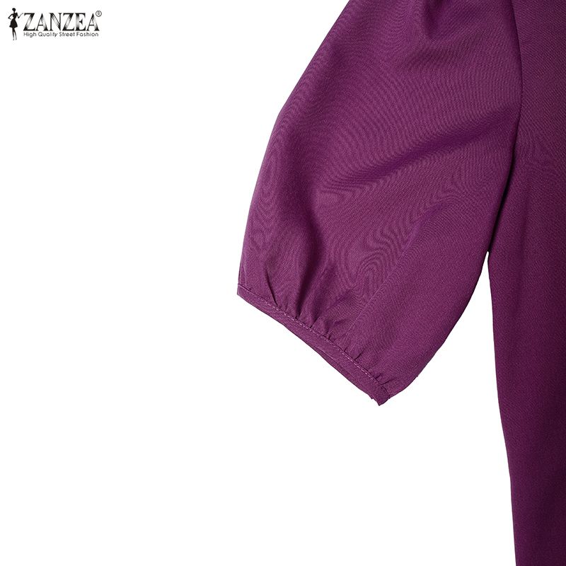 ZANZEA Women Casual V-Neck Solid Color Loose Half Sleeve Dress