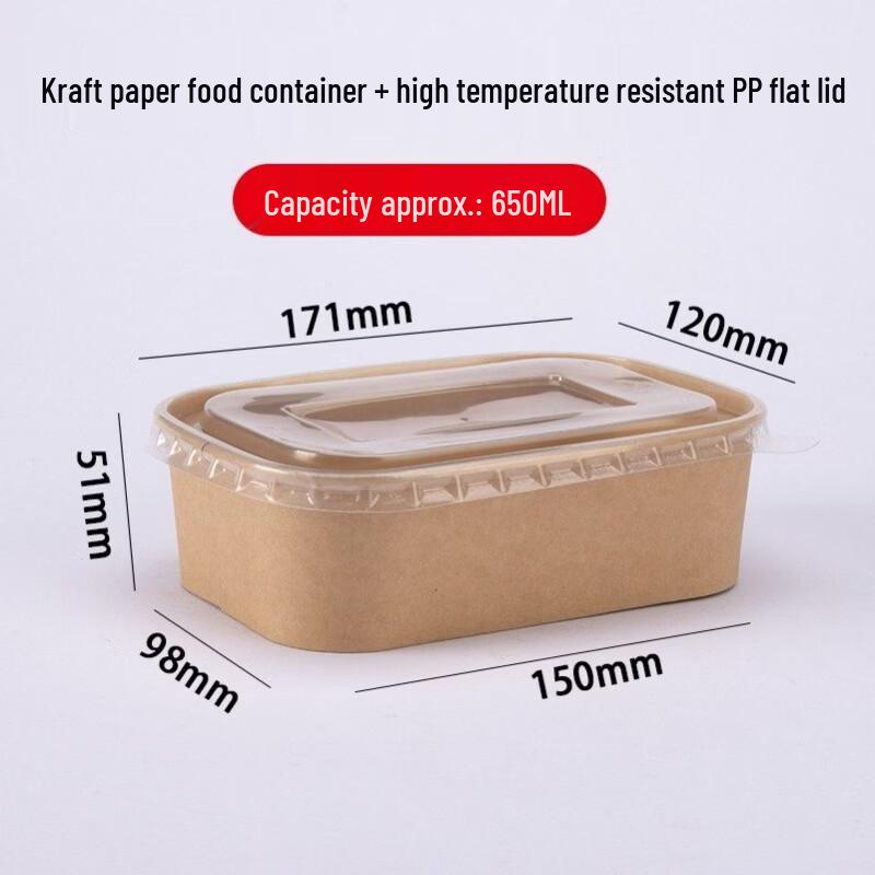Tongyuan Vision 650ml Disposable Kraft Paper Meal Box Set with PP Lids, 300 Count