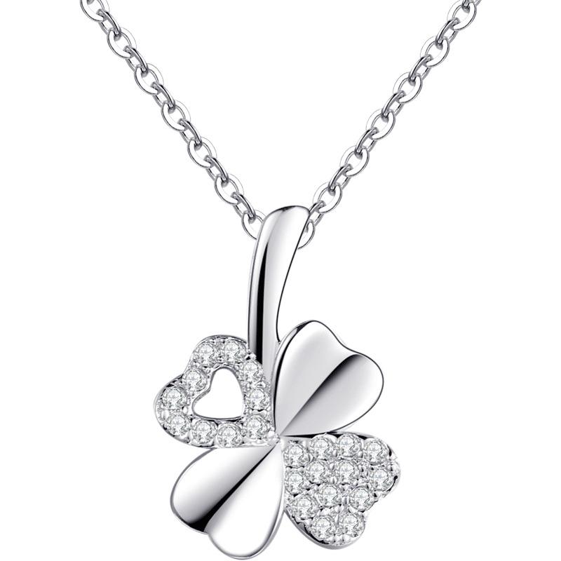 Diamond-Encrusted Four-Leaf Clover Necklace Women'S Fashion Simple Niche Design Pendant Light Luxury Collarbone Chain Quality