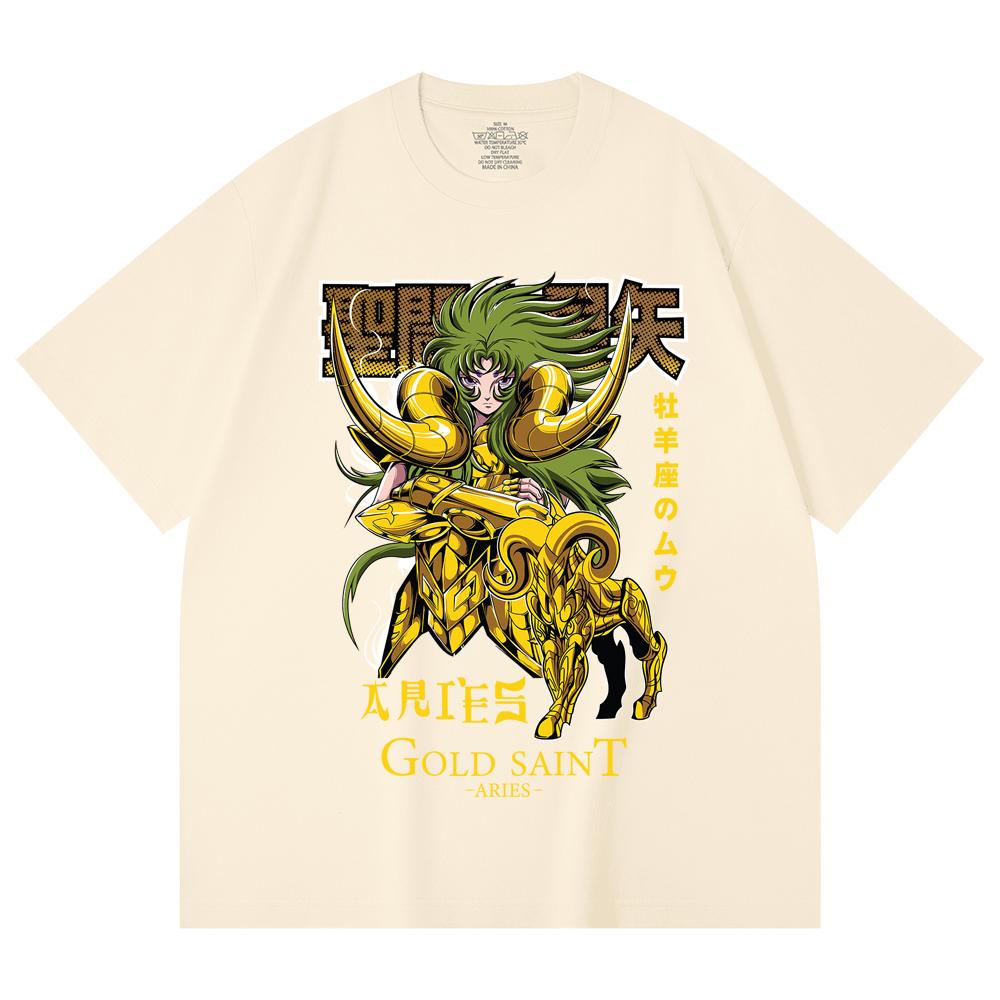

230 г/м² 100% хлопок Saint Seiya V19 Печать Овен Унисекс Тяжелая хлопковая футболка XS абрикосовый