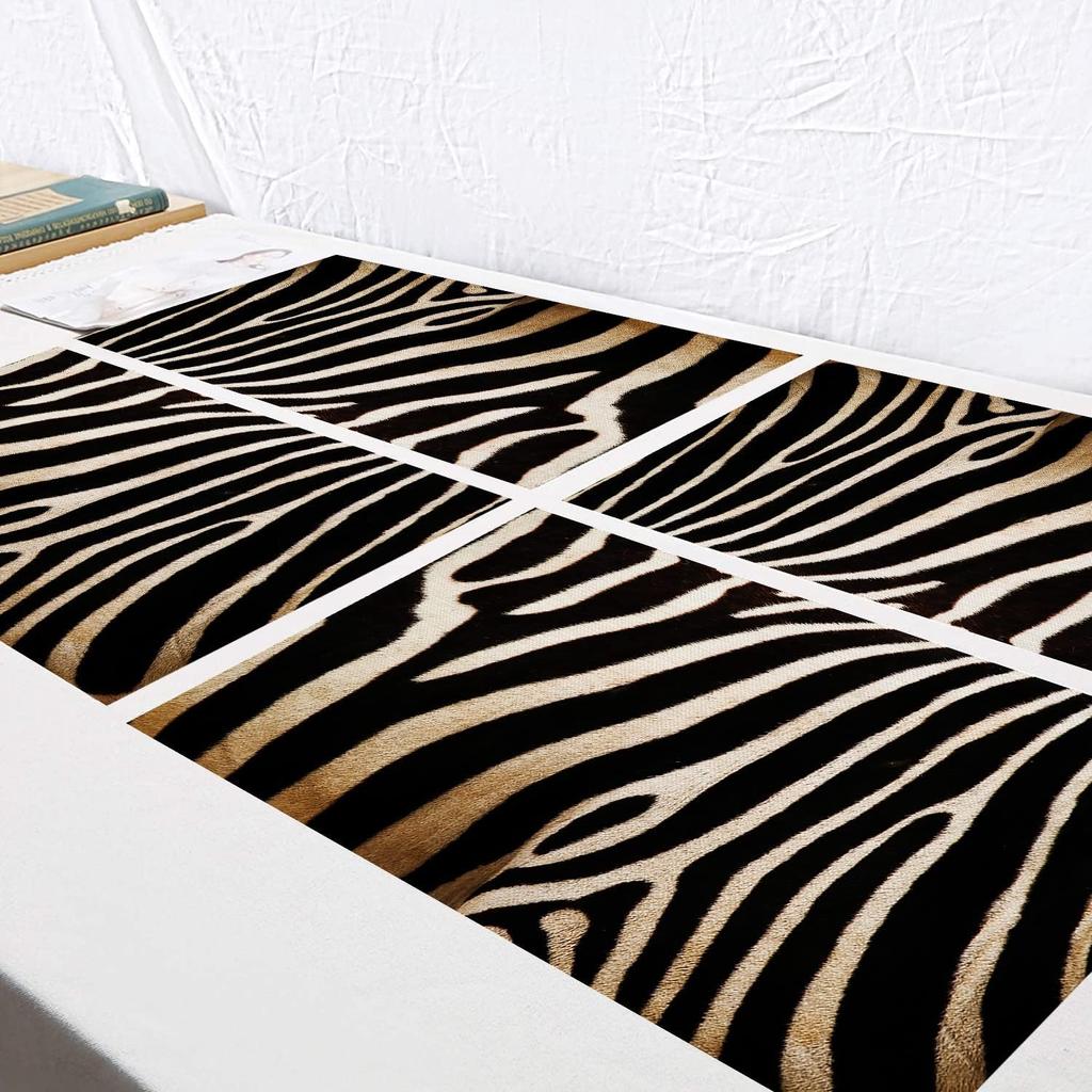 Batmerry Zebra Animal Black Placemats,Black and White Animaled Stripe Zebra Washable Linen Table Mats for Kitchen Table Double Insulation Decor