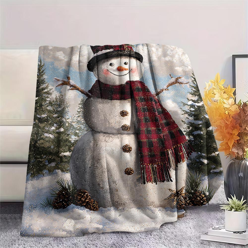 snowman Print Flannel Blanket, High quality Comfortable for All Seasons, Home Decor, Warmth and Comfort, Perfect for Christmas Gifts