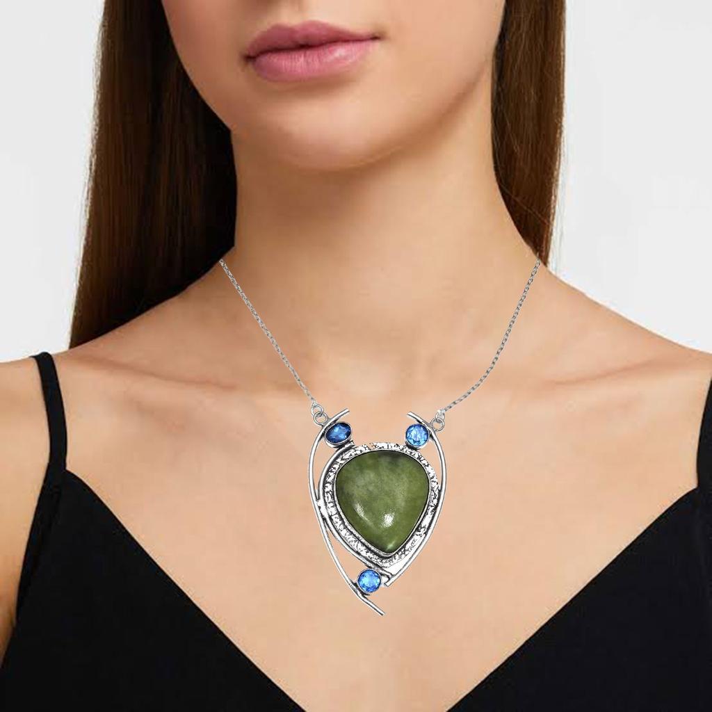 Lemon Chrysoprase Gemstone Mother's Day Jewelry Necklace 20 in