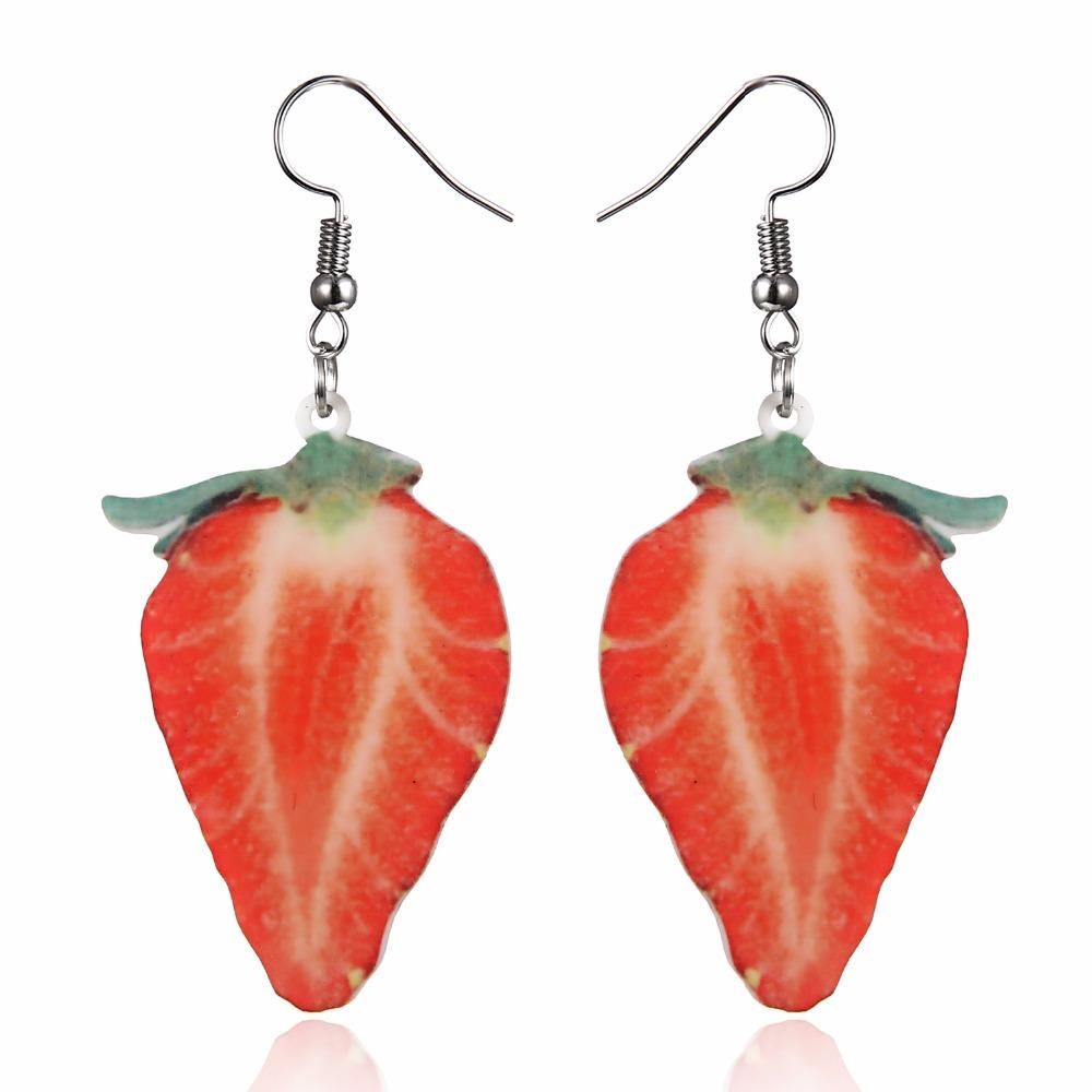Cute Fruit Acrylic Earrings Set Strawberry Watermelon Tomato Kiwi Orange Drop Dangle Earrings For Women Fashion Fun Jewelry