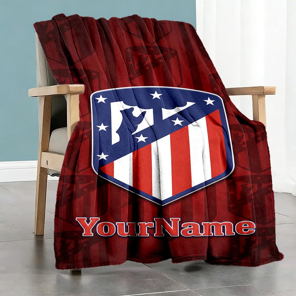 Atletico Madrid Customize Text Blanket Multi-purpose Personalized Blanket Comfortable for Seaside Chair Picnics Office Chair Four Seasons Multipurpose