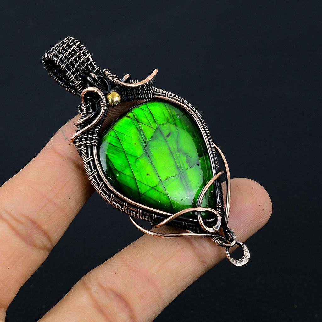 Green Flash Labradorite Pendant Gemstone Jewelry, 999 Copper Wire Wrapped Pendant, Handmade Jewelry Birthstone Pendant, Gift For Him