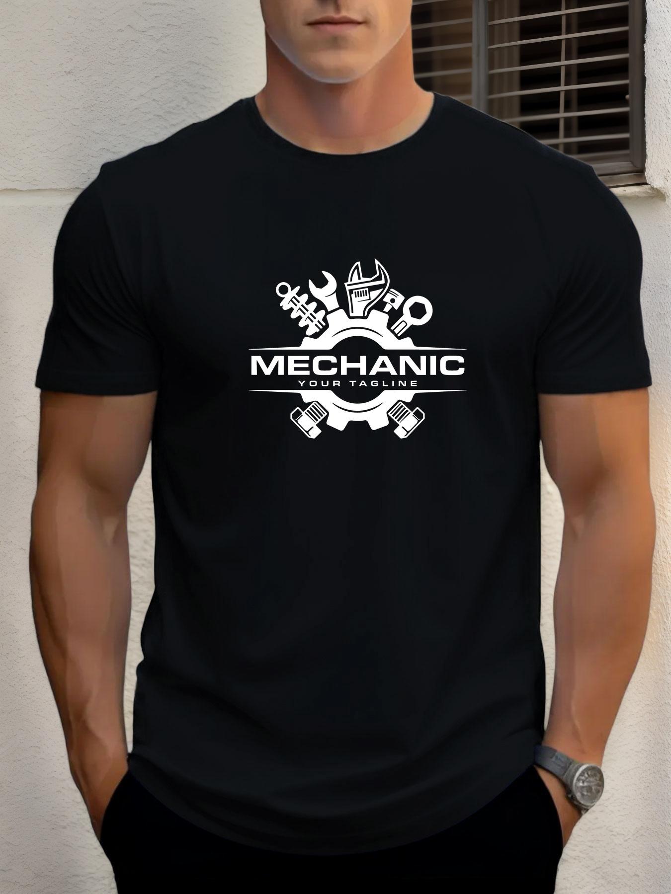 

Mechanic Graphic Print T-shirt - Summer Short Sleeve Crew Neck XXL