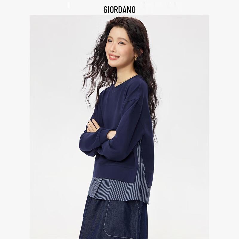 

Женский хлопковый свитшот Giordano Miu Series в полоску, пэчворк L