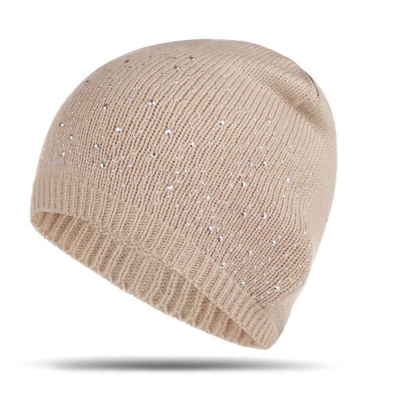 Knitted Hat For Women With Multicolor Rhinestones And Warm Wool Blend For Autumn Winter Fashion