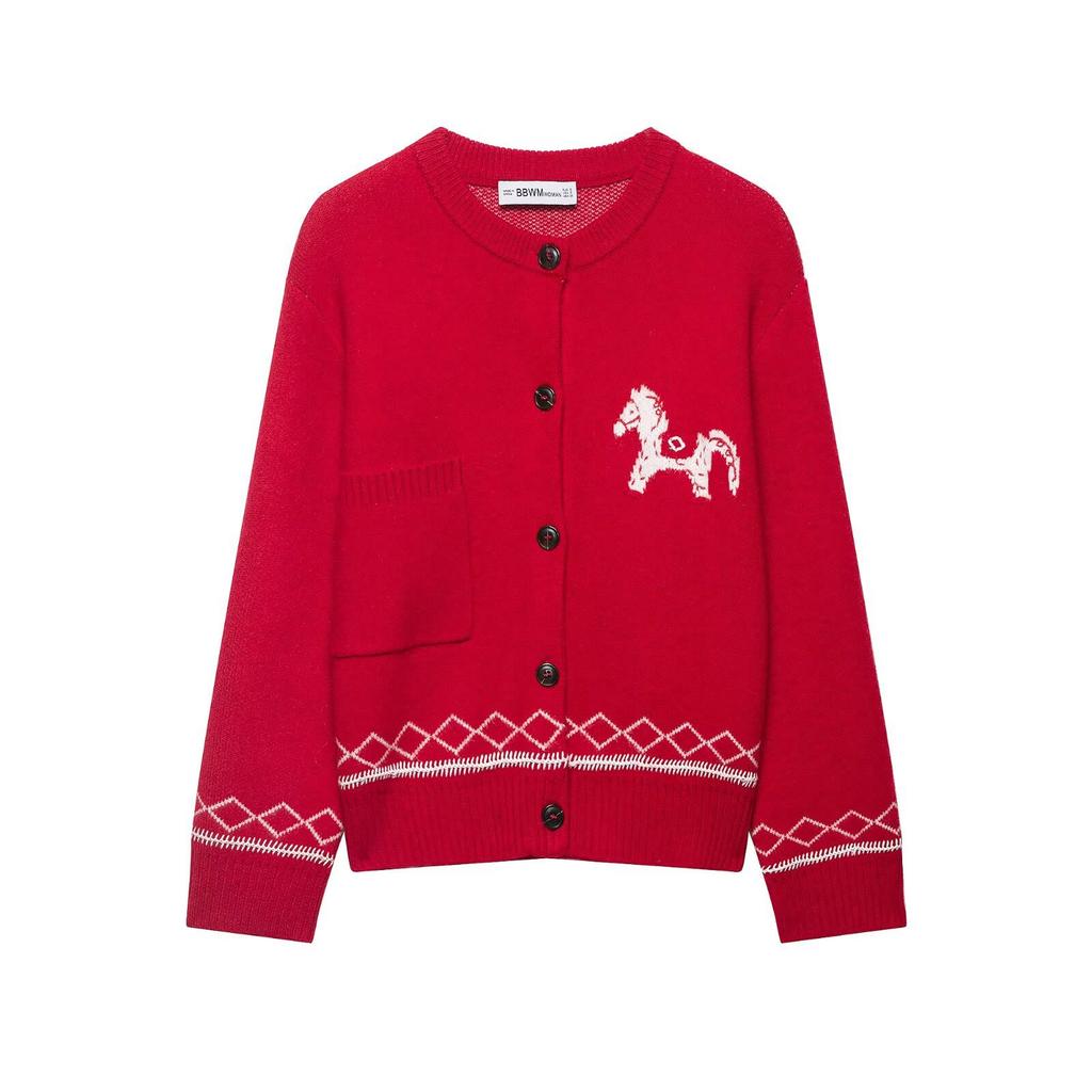 European and American Style, New Women's Clothing, Foreign Style, Fashionable and Casual Jacquard Knitted Jacket 9874001