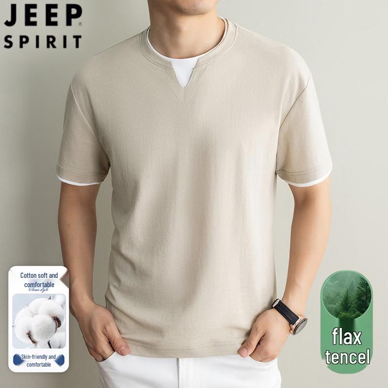 Jeep Spirit Men s Faux Two-Piece V-Neck T-Shirt 4XL