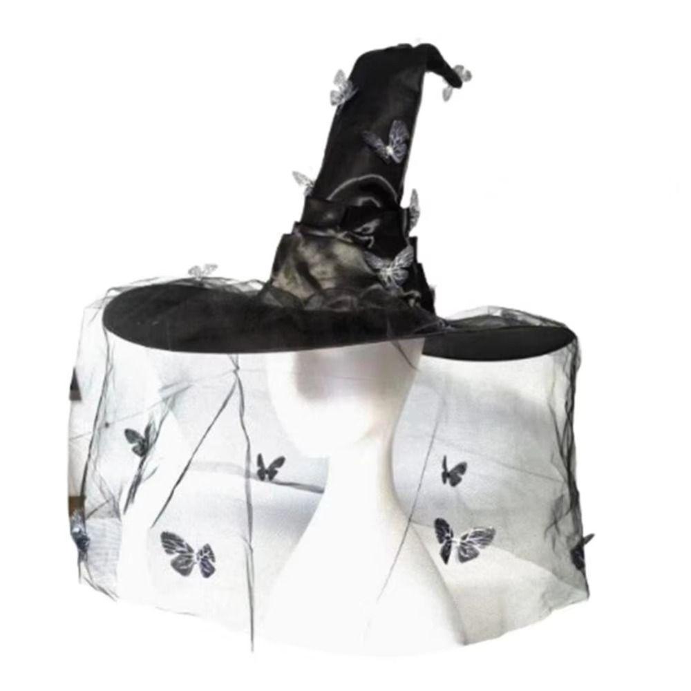 Mesh Yarn Cover Butterfly Witch Hat Butterflies Design Wizard Cap Masquerade Cap Women's Costume