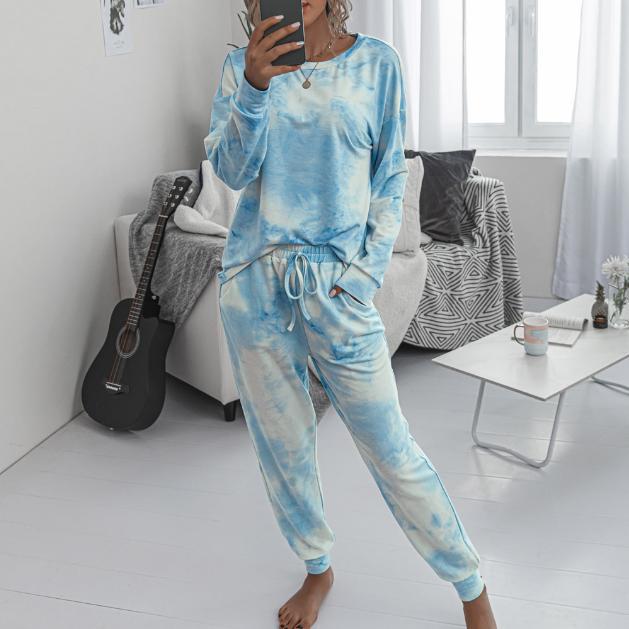 Aibrou Womens Casual Tie Dye Sweatsuit 2 Piece Long Sleeve Hooded Pullover Sweatshirt Drawsting Pants with Pockets Set