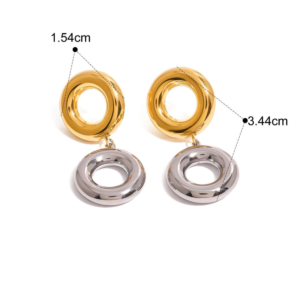 Yori Double Color Creative Statement Circle Stud Earrings Bracelet Women Daily Wear Jewelry Pendientes De Acero Inoxidable
